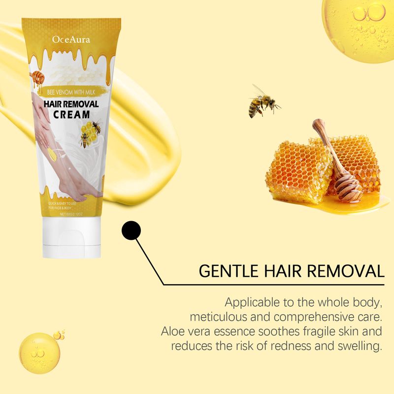 Cremă depilatoare hidratantă cu lapte cu venin de albine, îndepărtare delicată a părului de pe corp, cremă depilatoare de curățare pentru axile, mâini și picioare_voghion.com