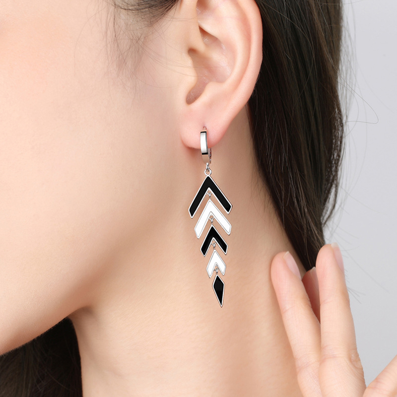 Yamaler 1 Pair Pendant Personality Black White Contrast Color Long Tassel Hoop Earrings Jewelry Accessory_voghion.com