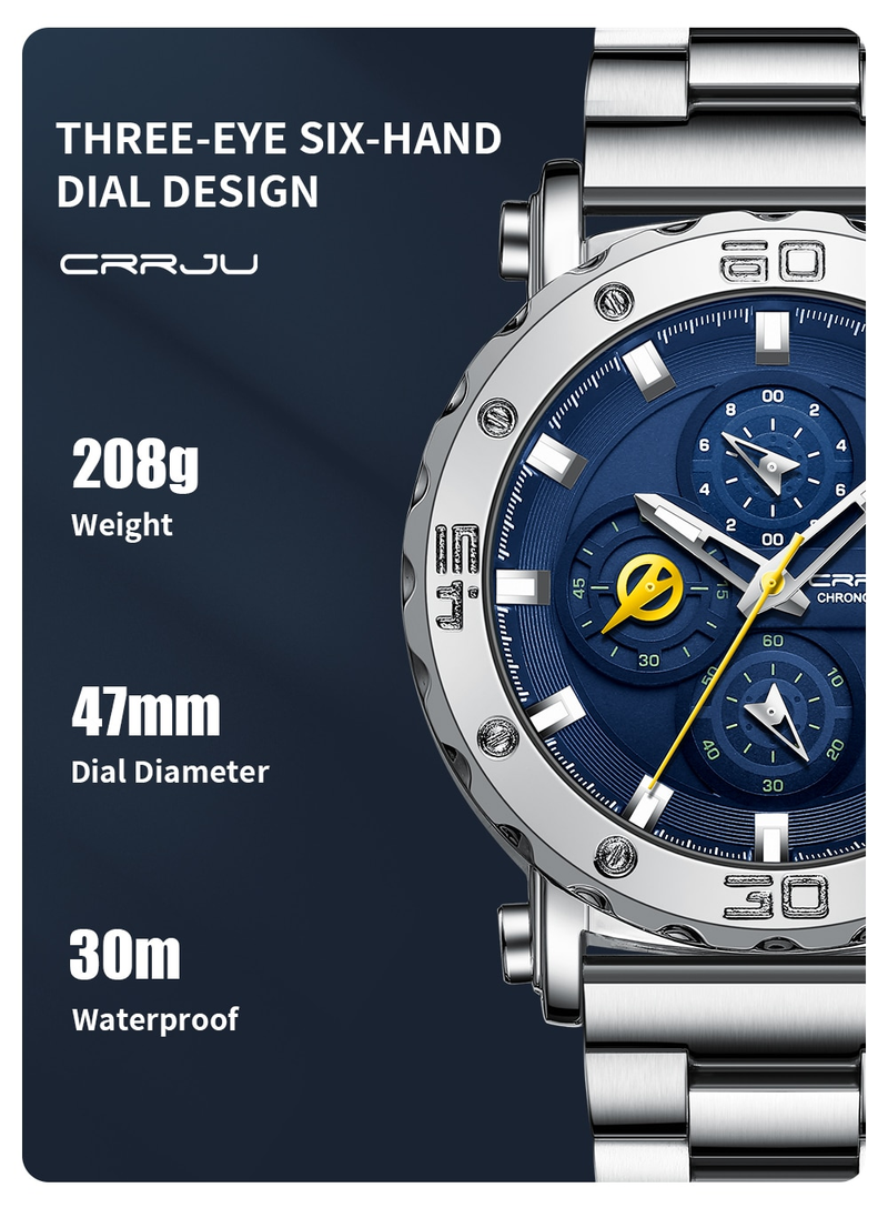 Horloge voor heren Topmerk Luxe Grote Wijzerplaat Roestvrij Staal Waterdichte Chronograaf Polshorloges Met Datum Relogio Masculino_voghion.com