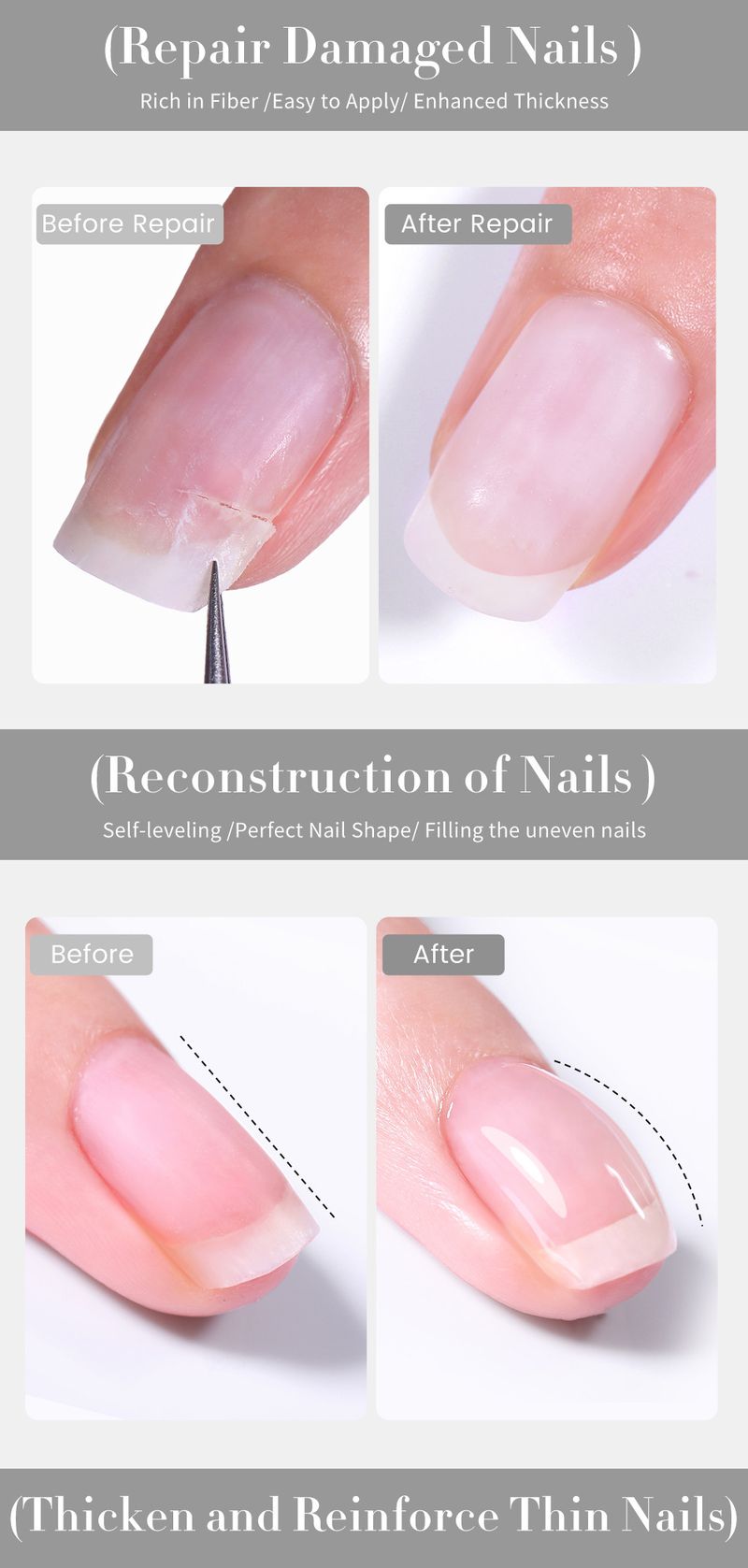 Colle à ongles, fibre de verre, apprêt en caoutchouc, fibre transparente, apprêt de réparation pour ongles, apprêt de construction_voghion.com