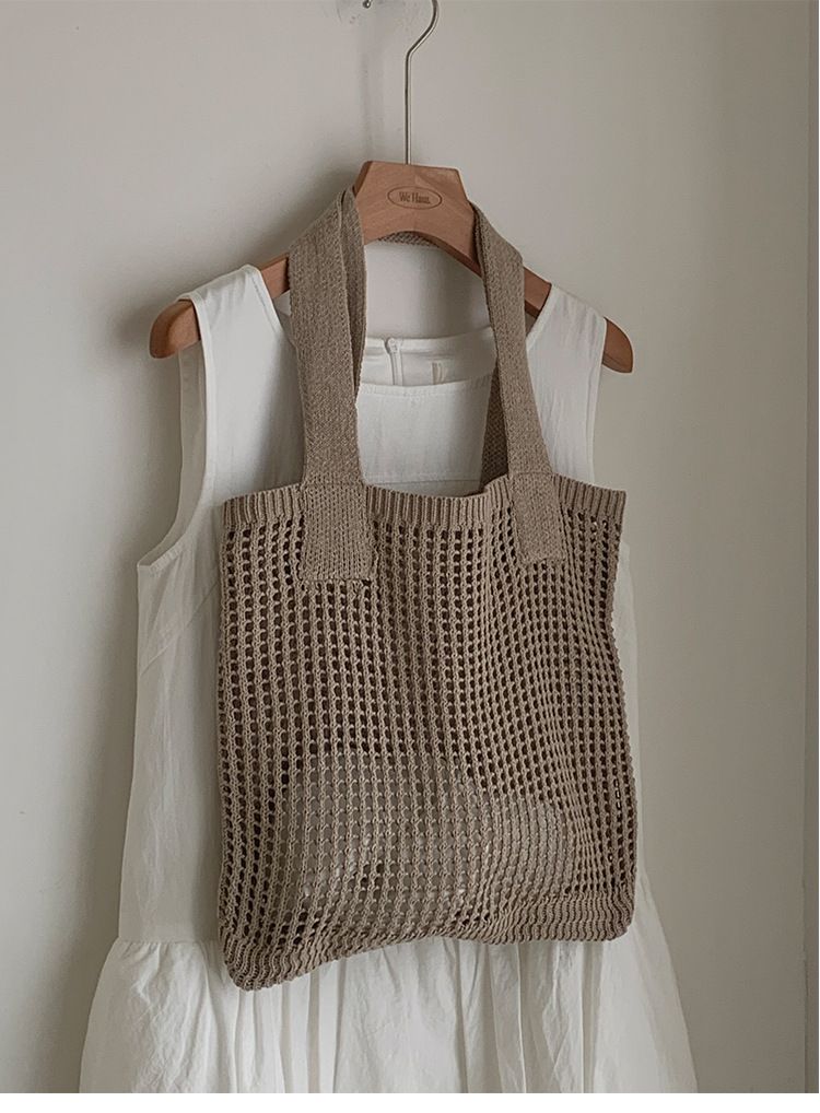 Borsa a tracolla da donna, borsa in maglia, borsa retrò in rete traforata, borsa tessuta a mano, borsa a tracolla portatile in lana, borsa per la spesa_voghion.com