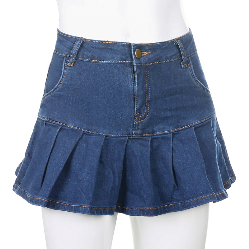 Women's Clothing Half Length Denim Skirt Sexy Two Piece Stretch Denim Skirt_voghion.com