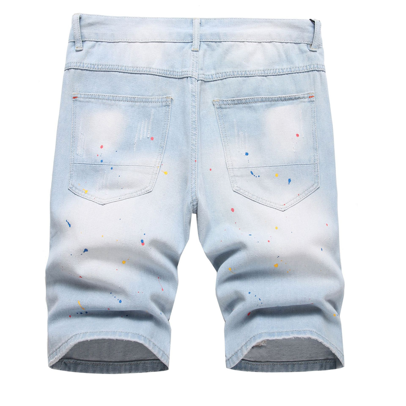 Ropa de hombre Pantalones cortos de mezclilla para hombre hipster personalidad swing pintura pantalones ajustados de cintura media_voghion.com