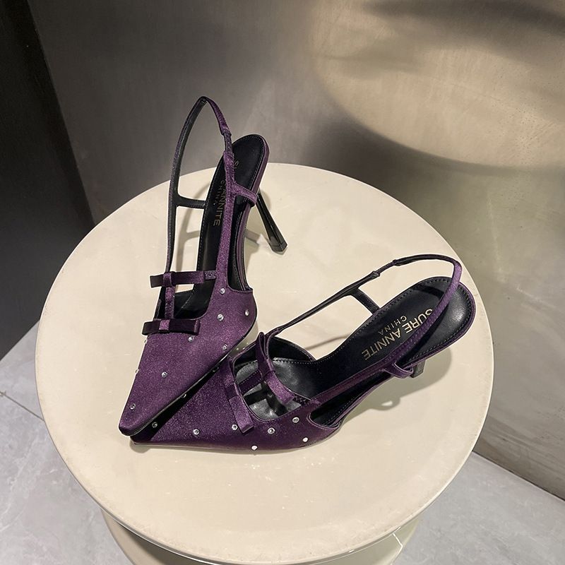 Pointed Toe Satin Women's High Heels, Fine Heel French Style,Closed Toe Sandals_voghion.com