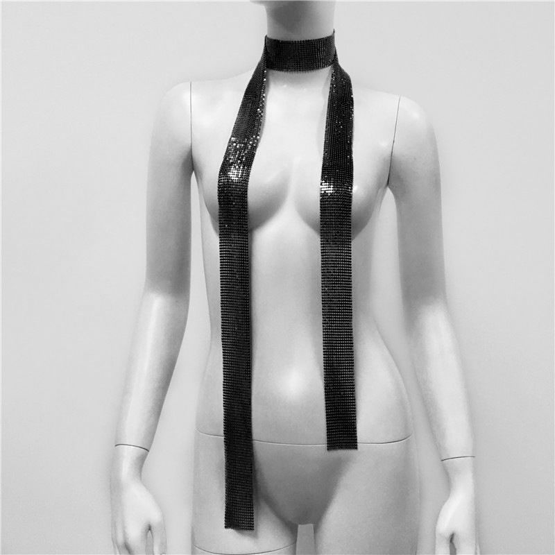 Modes aksesuāru aksesuāri Metāla fliteru kakla lentes šuvju apkakle Modes fliteru šalle sievietēm_voghion.com