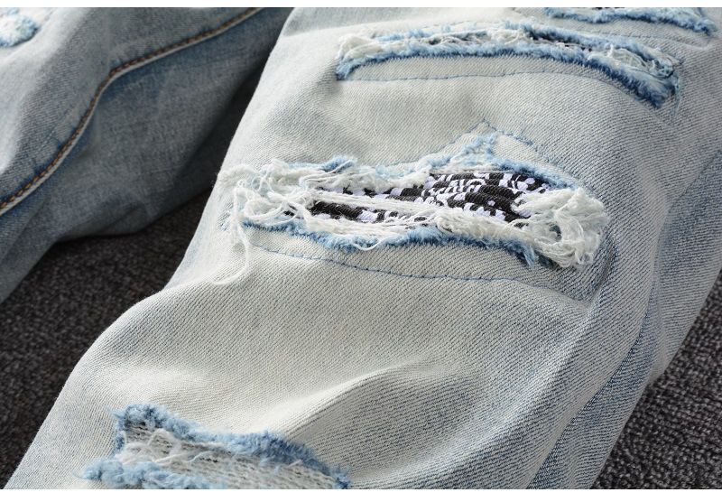 Abbigliamento maschile, marchio di moda di alta moda, tendenza abbigliamento maschile, jeans aderenti elasticizzati con toppe sul ginocchio, pantaloni skinny_voghion.com