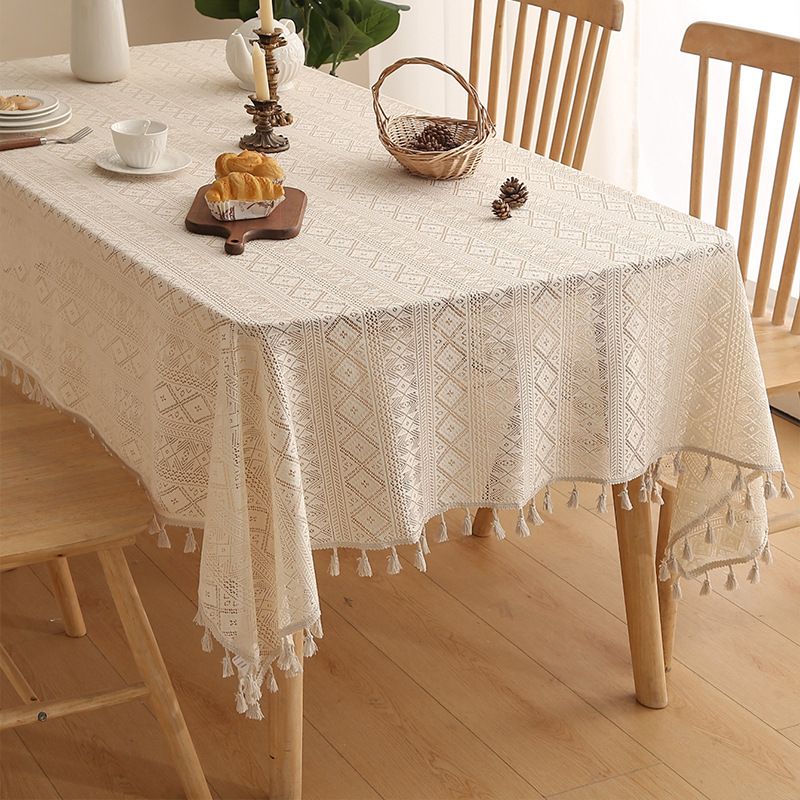 Boho Spitzentischdecke - Baumwoll- und Leinenmischung, Vintage-Baumhausstil, elegantes durchbrochenes Design für Esstisch_voghion.com