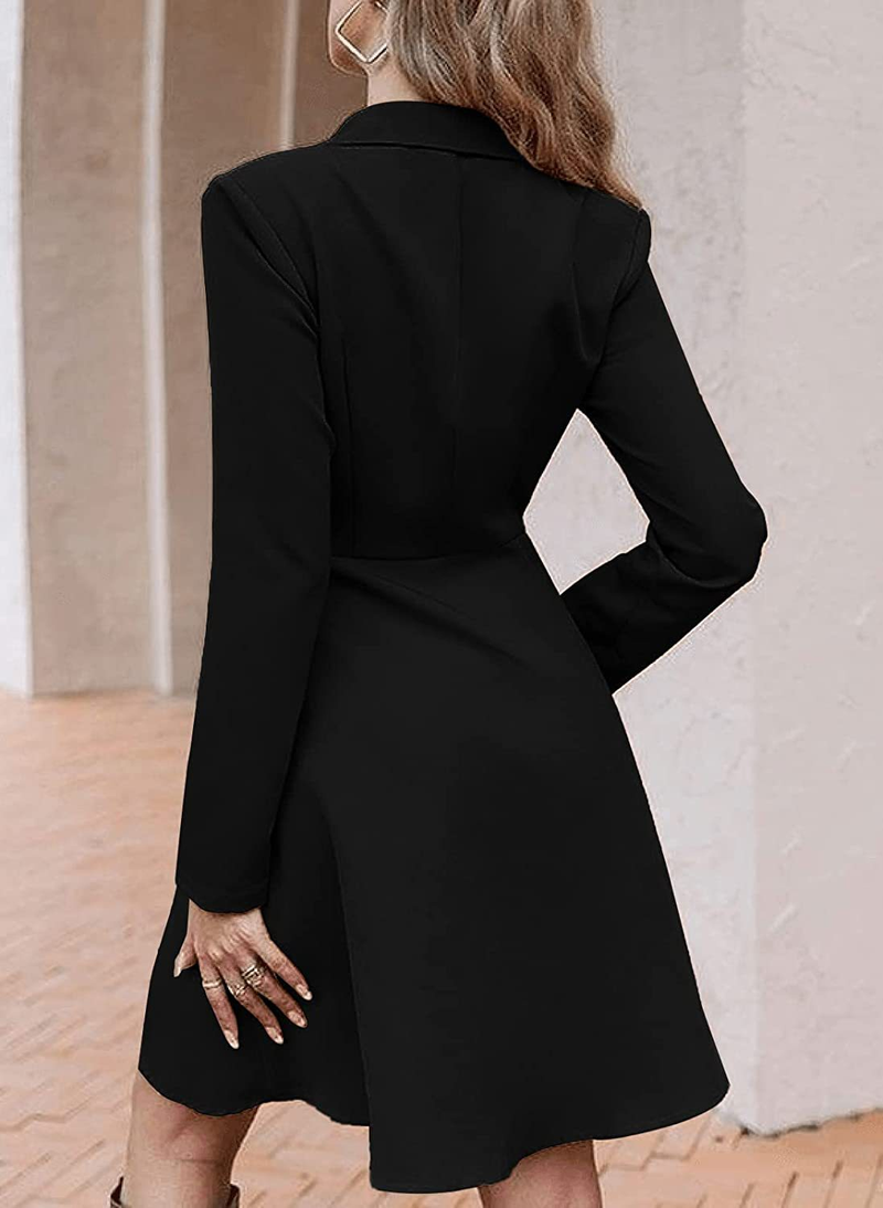 Women's solid color double-breasted long-sleeved windbreaker coat_voghion.com