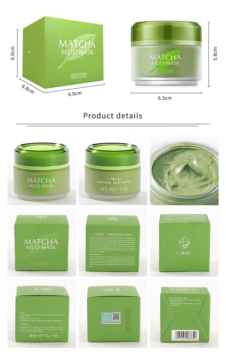 Tratamentos e Máscaras Laike Longjing Matcha Mud Mask Matcha Refrescante Hidratante Embalagem em Inglês_voghion.com