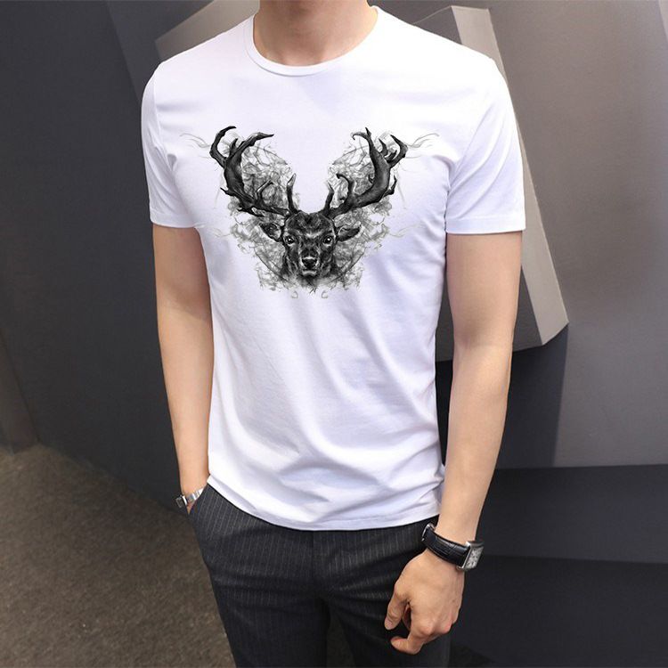 T-shirt à manches courtes en coton pour hommes, processus d'injection directe numérique en pur coton 3D, confortable, respirant, col rond, slim, manches courtes_voghion.com