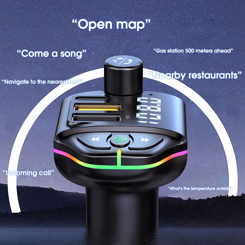 Auto Bluetooth 5.0 FM-Transmitter Dual USB Typ-C Ladegerät Drahtloser Freisprech-Audioempfänger MP3-Player Atmosphärenlichtadapter_voghion.com