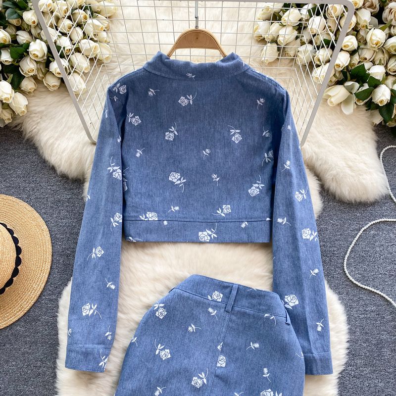 Cardigan corto stampato dal design da donna Gonna versatile Set di due pezzi alla moda_voghion.com