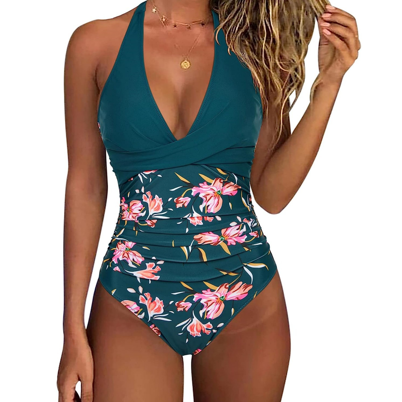 Maillot de bain une pièce moulant pour femme, dos nu, sexy, croisé, couleur unie_voghion.com