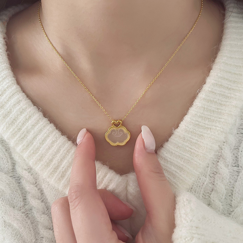 Färg VENUS Gold Hotan Jade Longevity Lock Halsband för kvinnor Flicka Födelsedagspresent Stämpel Berlock Retro Jewelr_voghion.com