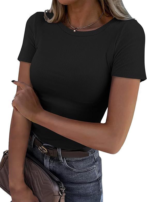 Maglietta a maniche lunghe elastica a collo rotondo a coste da donna, stile europeo e americano, slim casual, basic, con bordino_voghion.com