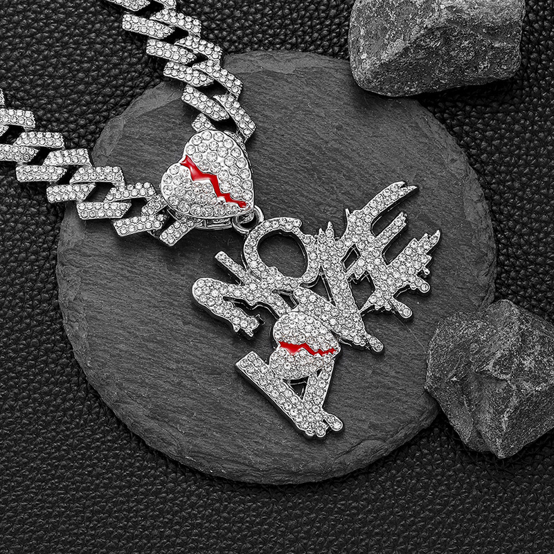 Dodatki za moške, Personaliziran hip-hop, Kubanska verižica, Modno, Z diamanti, Srce parajoče, BREZ LJUBEZENSKEGA pisma_voghion.com