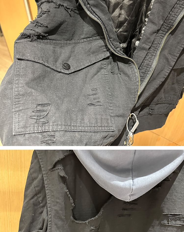 Vīriešu apģērbs, retro stila, nobružāta kapuces jaka, bomberjaka, kokvilnas beisbola jaka._voghion.com