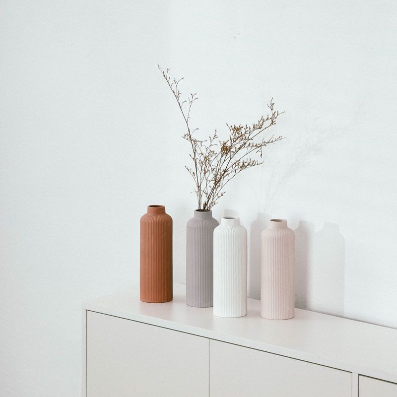 Scandinavian Ceramic Vase - Modern Minimalist Home Decor With Artistic Lines, Handcrafted Flower Vase For Living Room Or Office Table Centerpiece_voghion.com