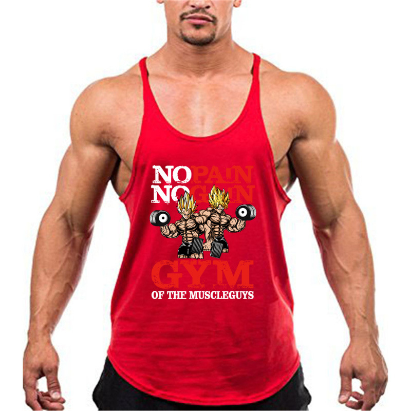 Ny ren bomull för män löpning sport fitness linne Saiyan utskrift 1 cm tunna remmar racerback linne för män_voghion.com