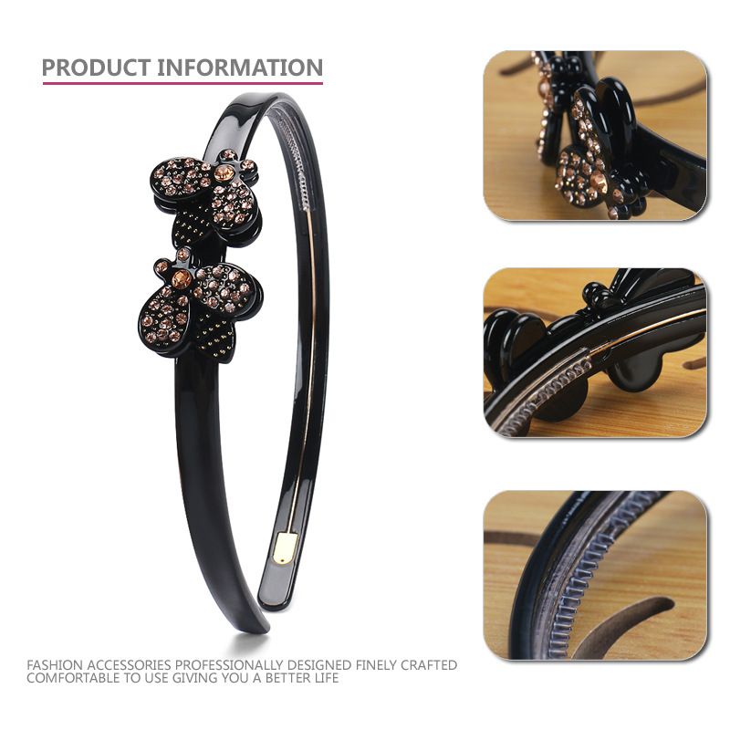 Fascia per capelli decorativa da donna con corona alta in acetato con strass luminosi e ape, stile francese_voghion.com