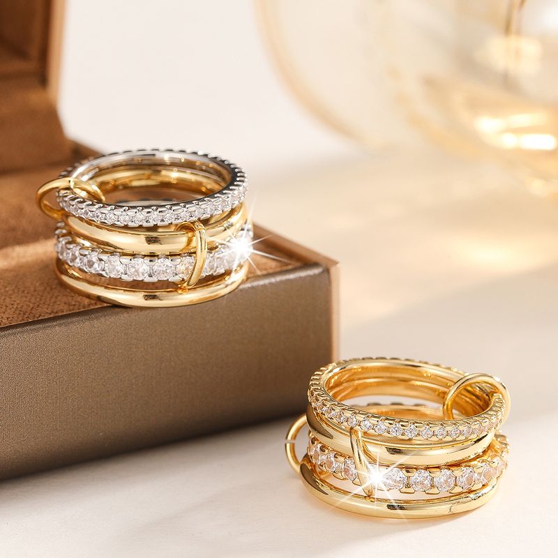 Cobre + Zircônia Novo Conjunto de 4 Círculos Versátil Personalidade Criativa Design de Nicho Anel Feminino_voghion.com