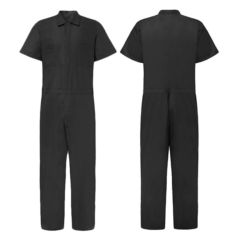Men's Multi-Pocket Design Cargo Pants With Turn-Down Collar, Loose Fit, Solid Color Casual Jumpsuit_voghion.com