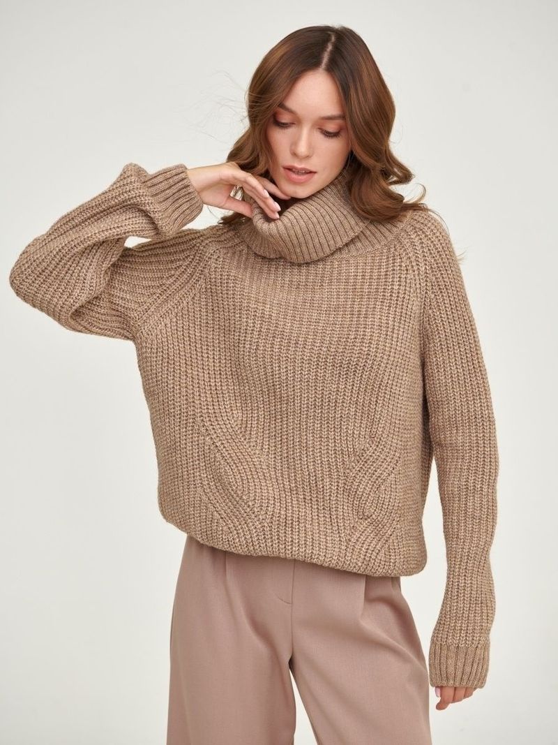 Maglione oversize da donna a collo alto in maglia – Pullover invernale spesso, tessuto acrilico morbido, maniche a spalla bassa, trendy e comodo per autunno e inverno_voghion.com