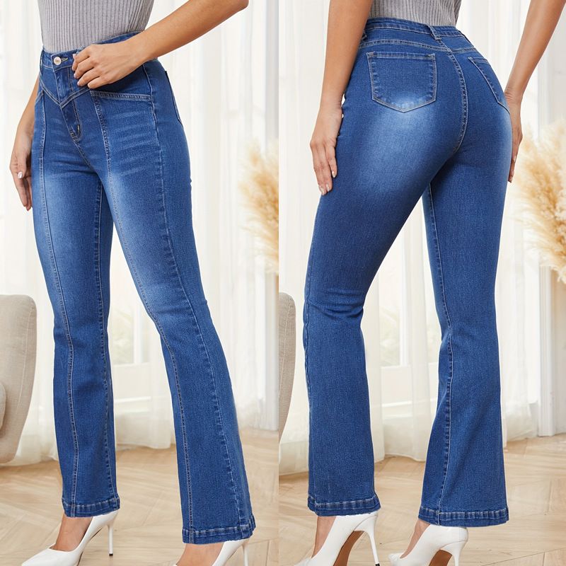 Gerade gewaschene Stretchjeans für Damen im Splicing-Stil für Pendler_voghion.com