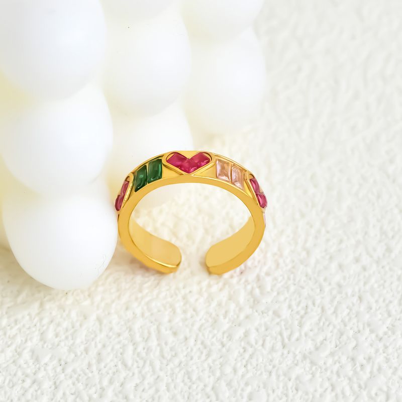 Modischer offener Ring mit Zirkonia, vergoldet, bunt, Emaille, kreatives Design, alltagstauglich, vielseitig, leichter Luxusschmuck_voghion.com