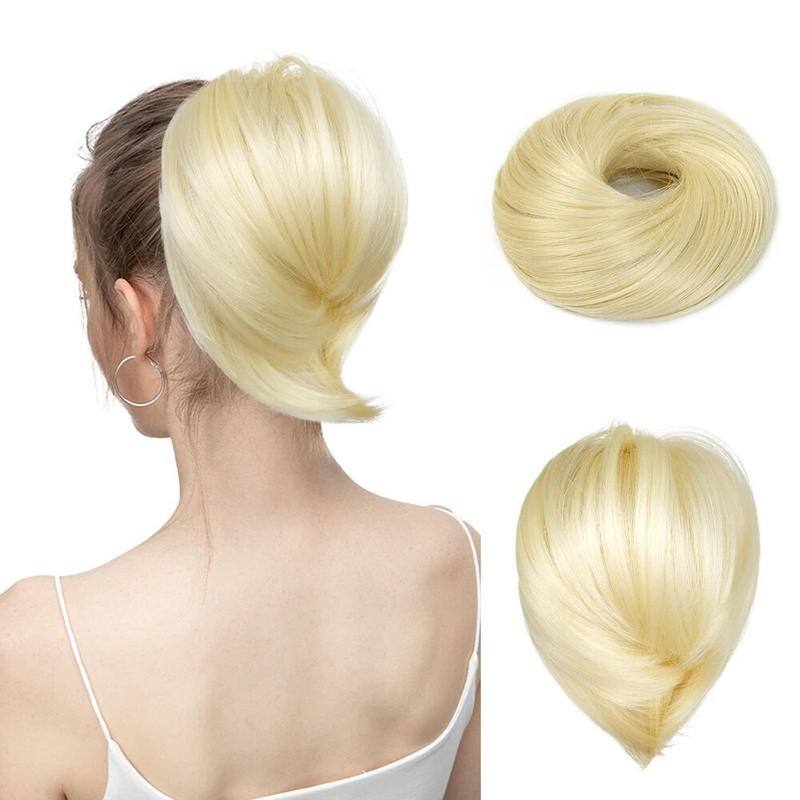 Elastische haarstukken Synthetische Rechte Chouchou Nep Knot Haarstukje Chignon Band Opgestoken Donut Voor Dames_voghion.com