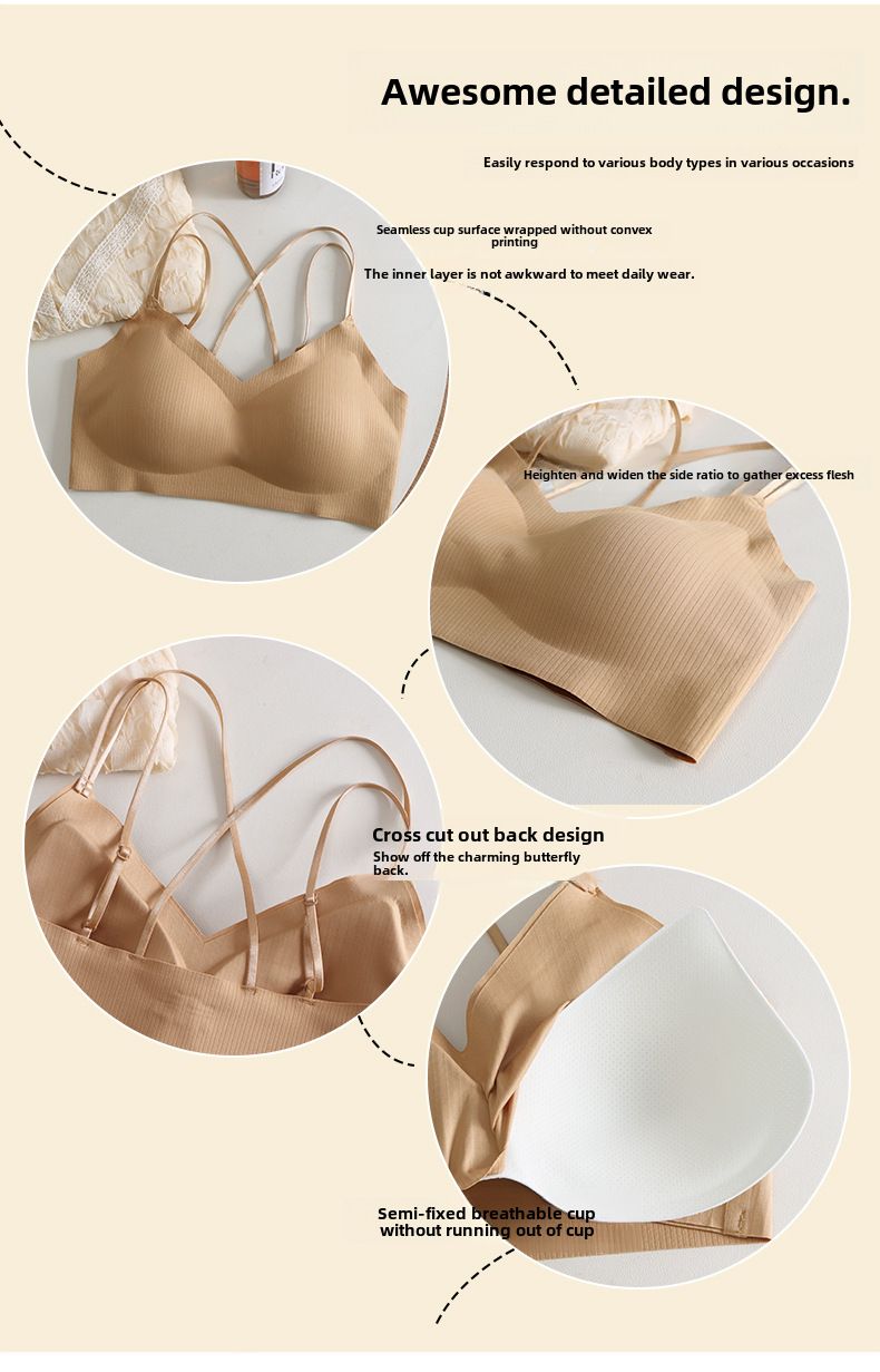 Wireless underwear women's seamless back soft support push-up with chest pad breathable breast-collecting anti-sagging bra_voghion.com