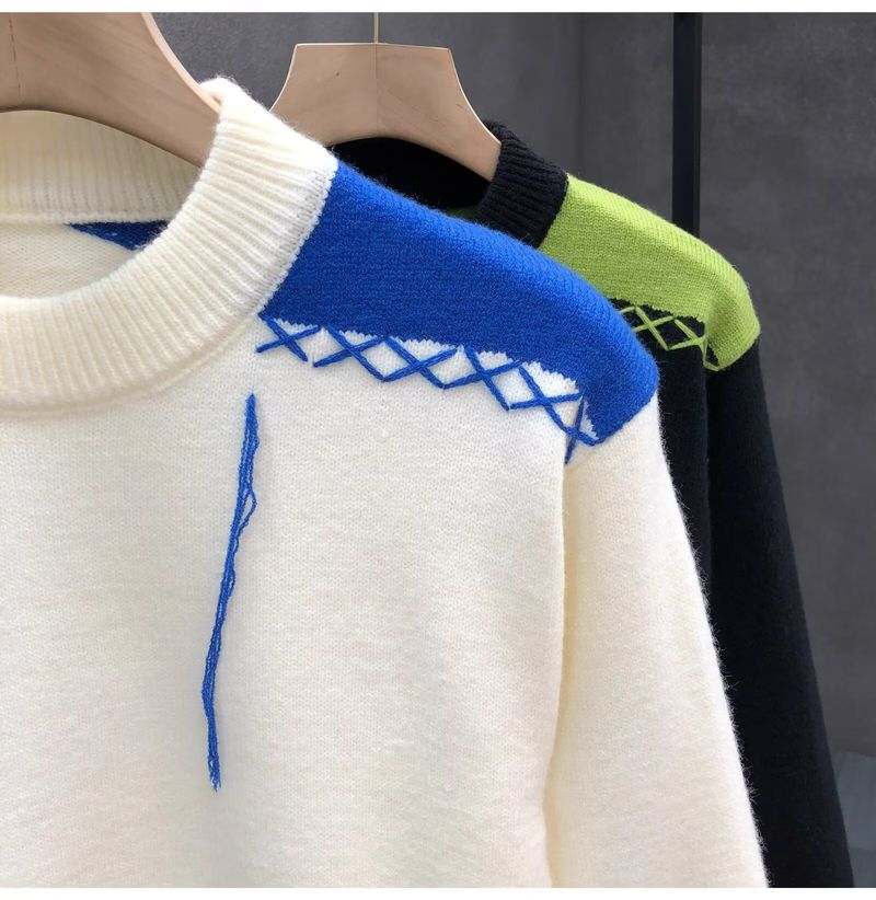 Men's Clothing Men's Round Neck Contrast Color Sweater Autumn New Men's Clothing Youth Trendy Casual Sweater Loose_voghion.com