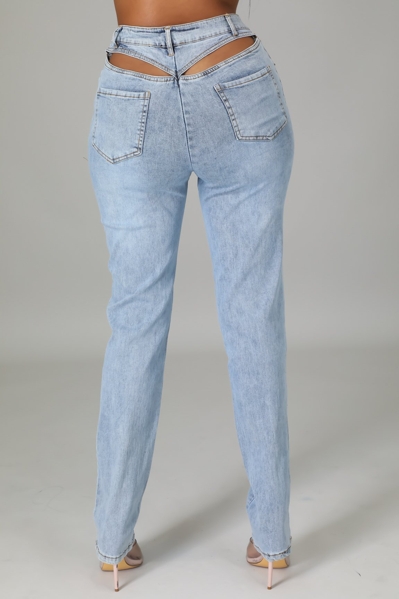 Vaqueros elásticos sexys Ins con cintura trasera hueca para mujer_voghion.com