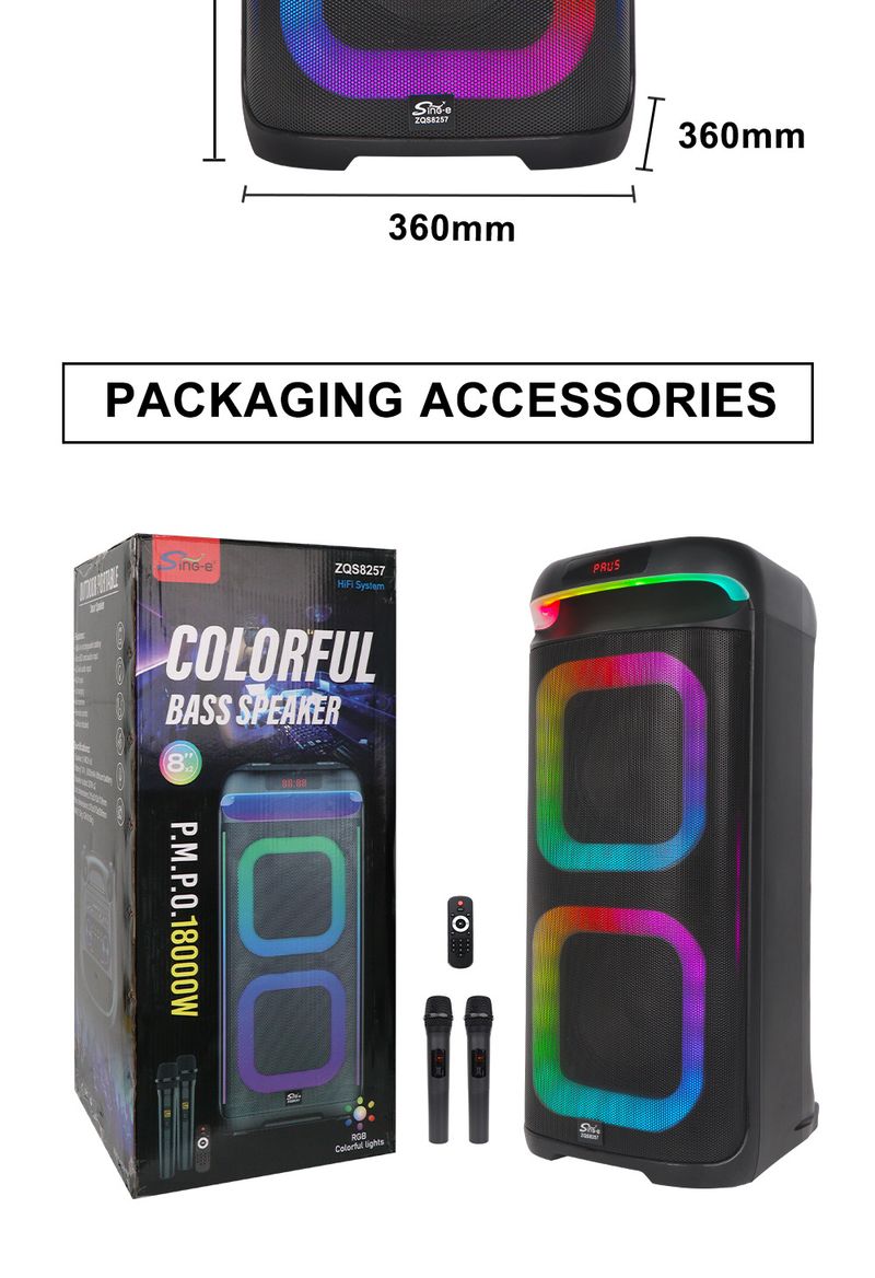 ZQS8257 Multifunctional Dual 8-inch Multifunctional Audio Home Outdoor Karaoke Wireless Bluetooth Speaker_voghion.com