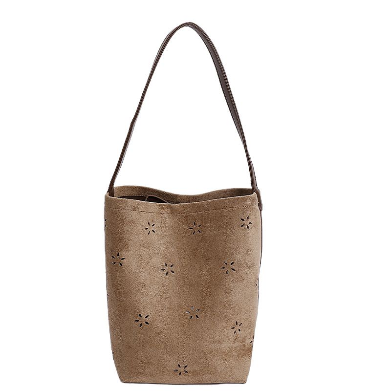 Borsa a secchiello in pelle scamosciata di grande capacità, stile coreano, elegante, da donna, nuova, 2025, con tracolla singola_voghion.com