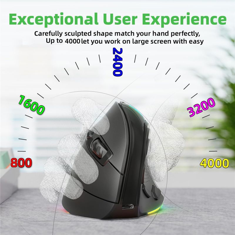 2.4G Dual Modes Ergonomic Vertical 4000 DPI 9 Buttons RGB Backlit Rechargeable Wireless Silent Mouse For Desktop_voghion.com