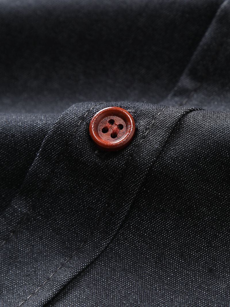 Herrenbekleidung Neue Herren Casual Denim Outdoor Workwear Langarmhemd Jugend Einfarbiges Hemd Herrenbekleidung_voghion.com
