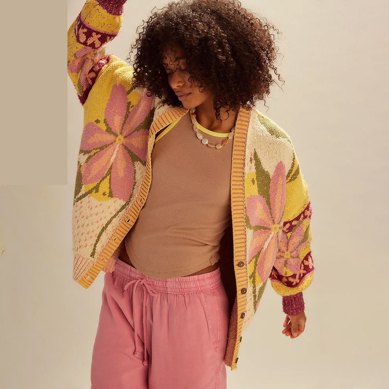 Pull à imprimé abstrait pour femme, col en U, manches longues, ample, coupe ample_voghion.com
