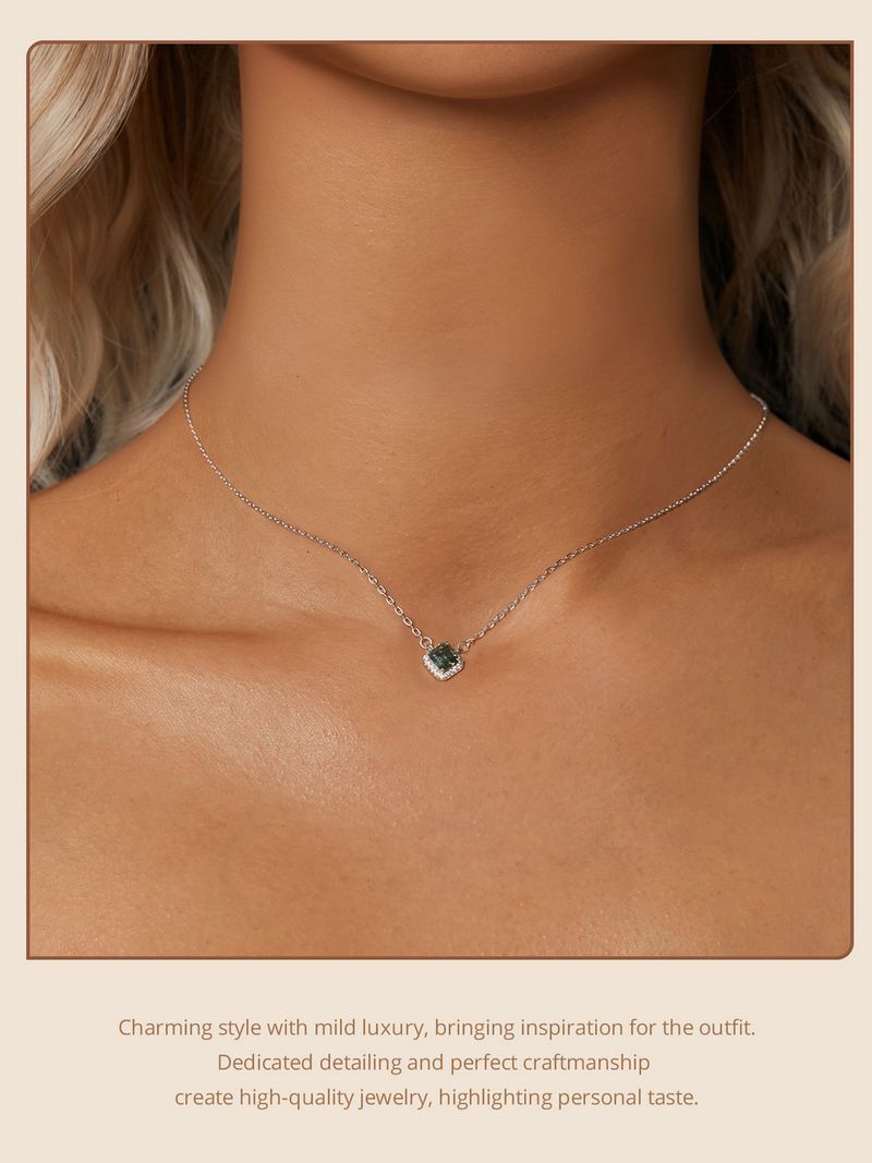 Pronta consegna BAMOER ciondolo in argento sterling con moissanite verde quadrato placcato in oro bianco VVS1 collana con diamanti da laboratorio per donna_voghion.com