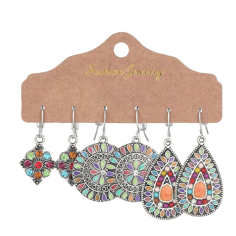 Earrings Fashion Exotic Eyes Beaded Tassel Earrings Hollow Drop-shaped Turquoise Diamond Earrings Set_voghion.com