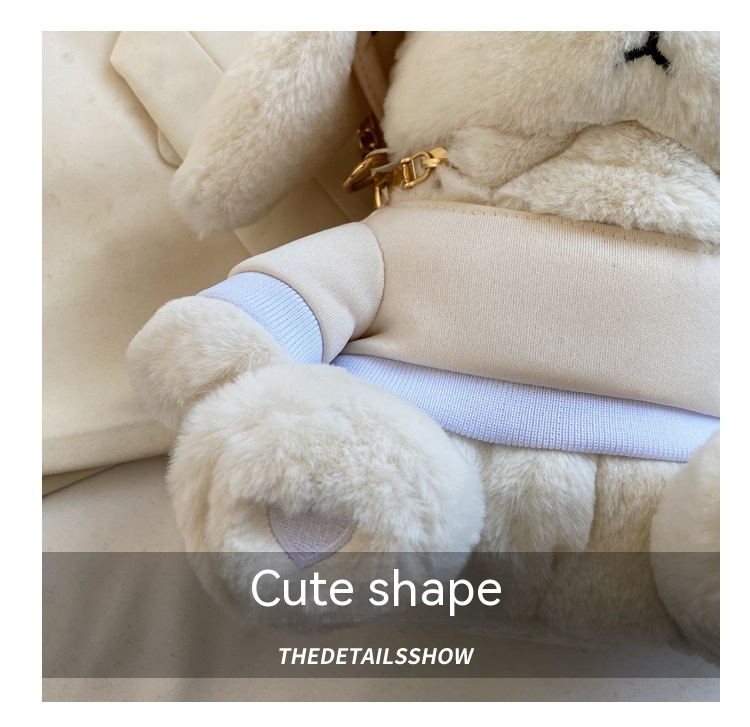 Simpatica borsa per bambole in peluche con orecchie di coniglio per donna 2024 Borsa a tracolla con catena in peluche versatile autunno/inverno in peluche di nuova tendenza_voghion.com