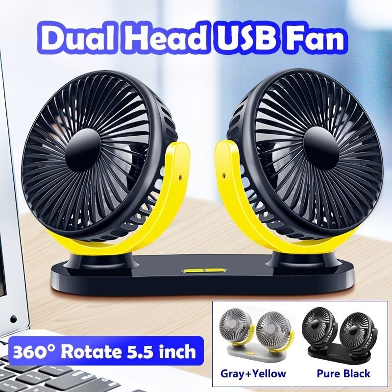 USB Desk Fan 5.5 Inch Powerful Table Fan Dual Head 360° Rotate Quiet 3 Speeds Wind Desktop USB Fan With 55 Inch USB Cable For Home Office Indoor Out_voghion.com