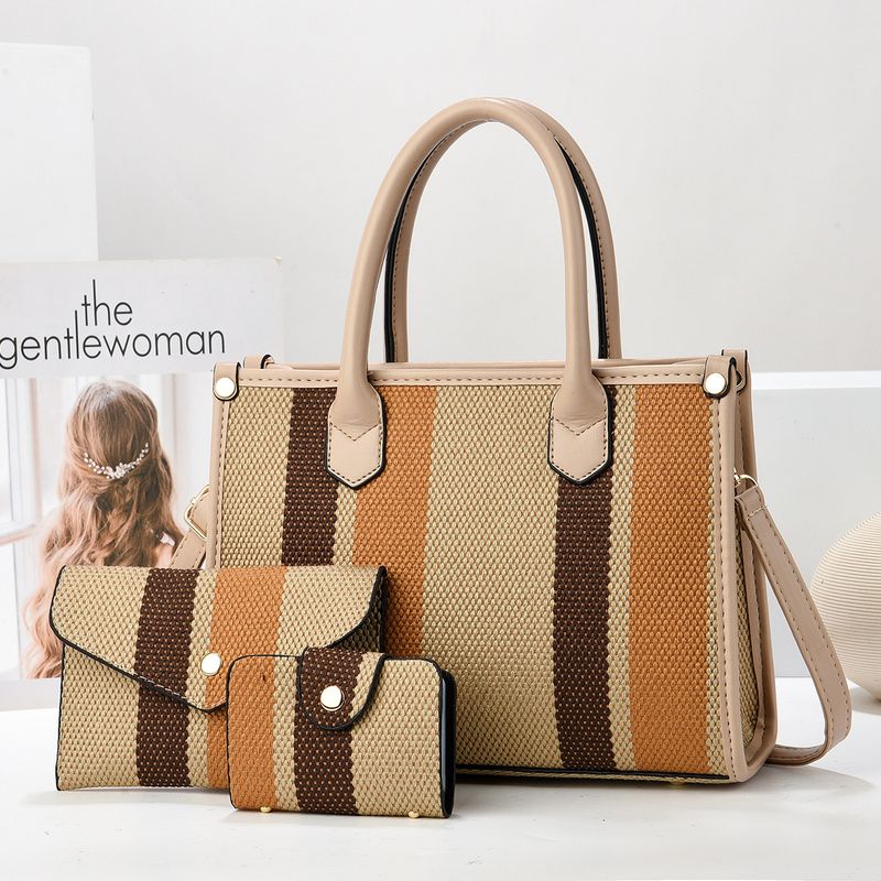 Tote Bag 3-delige set, trendy en modieus, grote gestreepte handtas, crossbodytas, multifunctionele portemonnee en kaarthouder_voghion.com