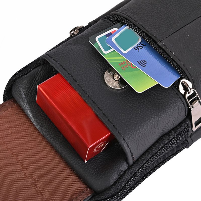 Kunjiuyou Multi Tasche Chiusura a Cerniera Liscia con Bottone Borsa da Cintura per Telefono Cellulare da Uomo in Pelle Borsa a Tracolla Piccola per il Petto-Marrone_voghion.com