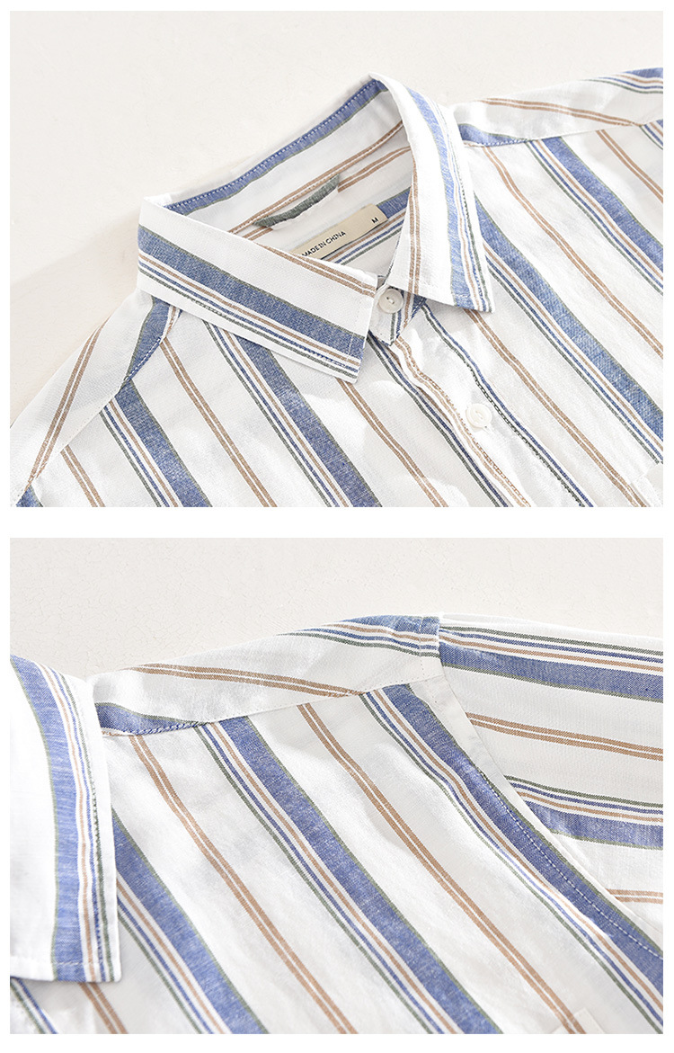 1993 camicia di lino da uomo nuova autunno 1993 camicia di lino di cotone a maniche lunghe con collo quadrato a righe letterarie giovanili_voghion.com