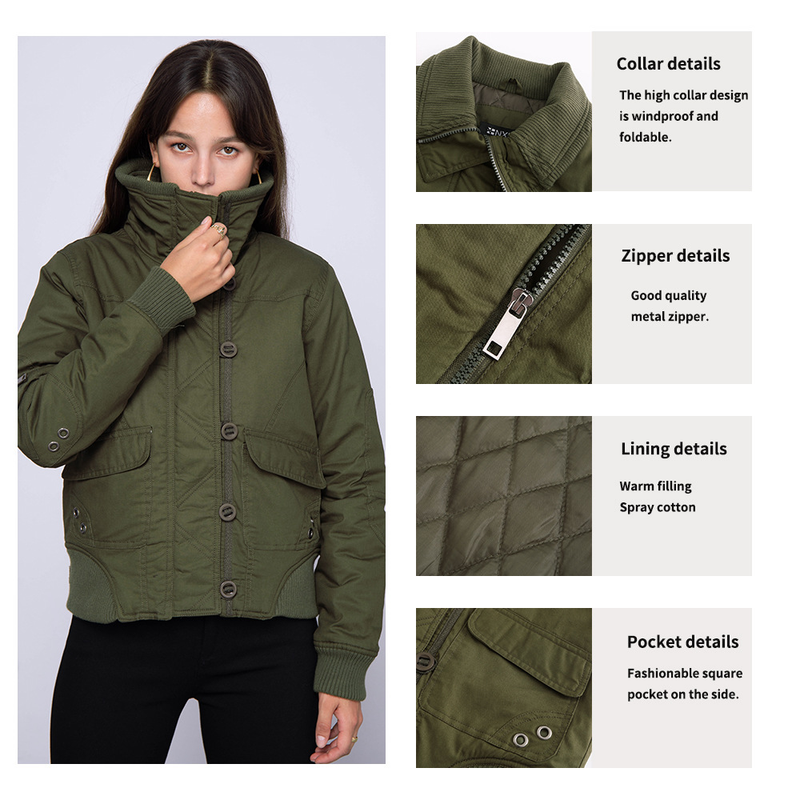 New women's short winter warm Women's high collar ribbed cotton jacket_voghion.com