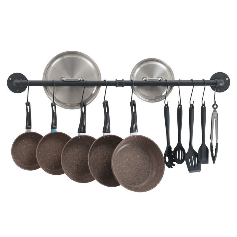 Küchenregal aus Schmiedeeisen mit Wasserrohr, Topfdeckelregal, Küchenaufbewahrungsregal mit 10 Haken, hängendes Topfregal, Handtuchhalter_voghion.com