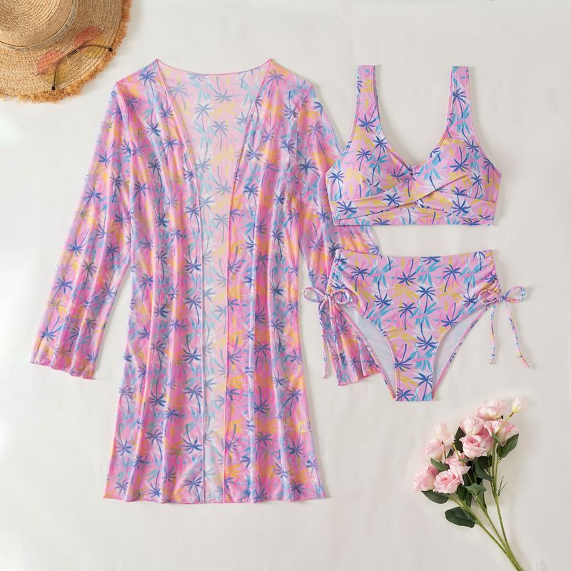 Costume da bagno da donna a tre pezzi con stampa colorata_voghion.com