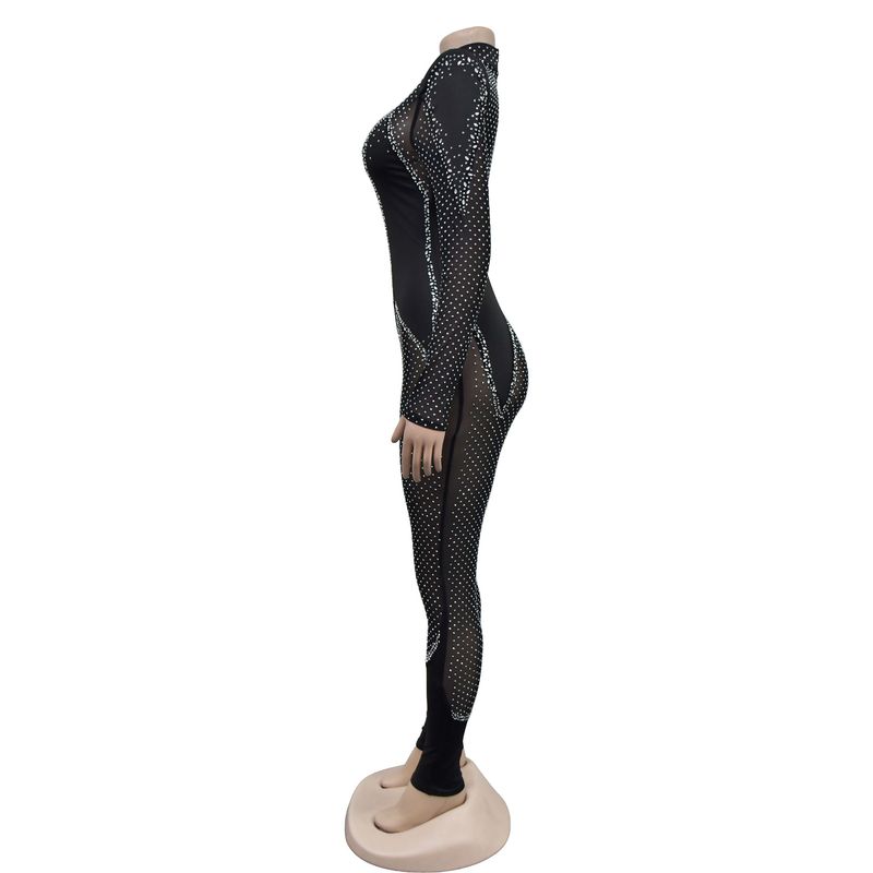 Roupas femininas moda feminina cor sólida malha imprensa broca calças de manga longa macacão_voghion.com