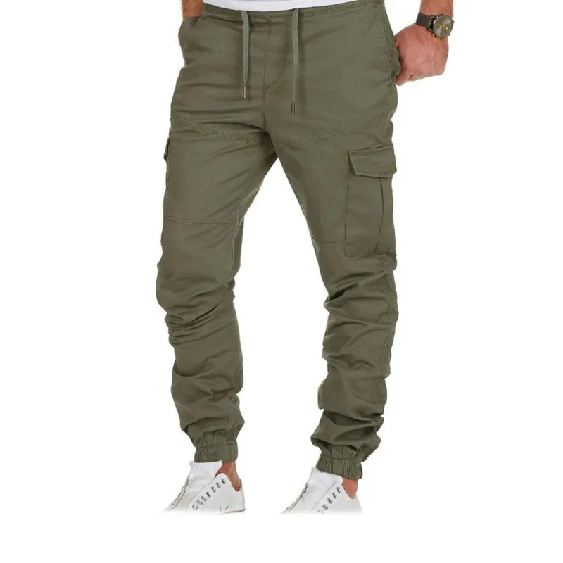 Calças de trabalho chino com cintura elástica masculinas estilo casual calças cargo joggers calças bottoms reino unido_voghion.com